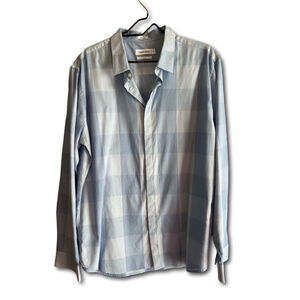 Calvin Klein Button-Down Shirt Longsleeve Blue Plaid Slim Fit Men’s Size Large